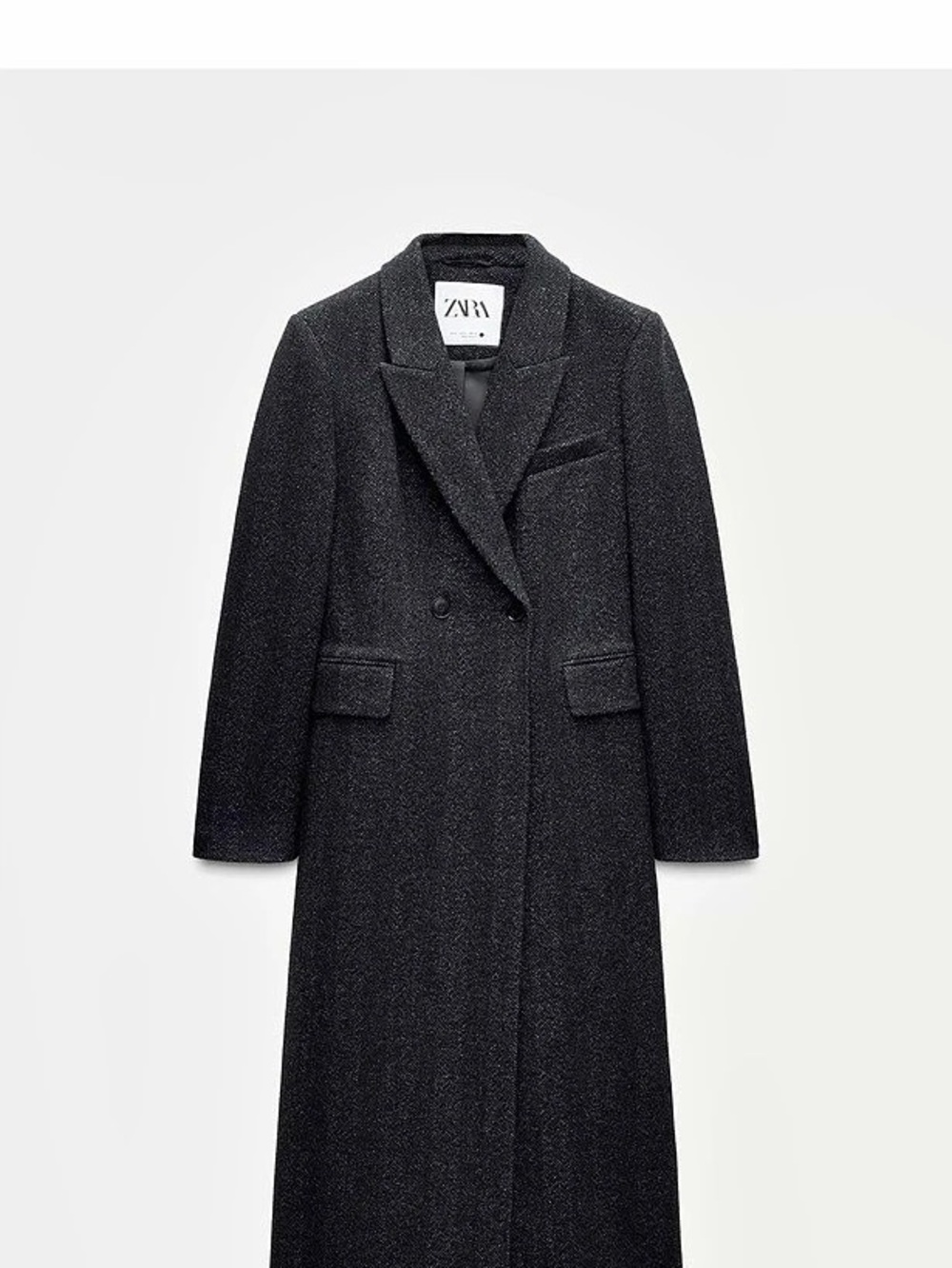 Zara Long Herringbone Coat ZW Collection in Black